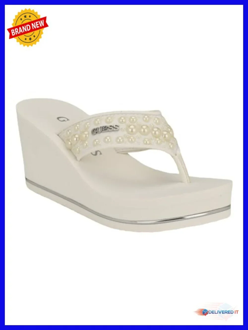 Wedge Sandals with Pearl Strap Details, Slip On, 2.95
